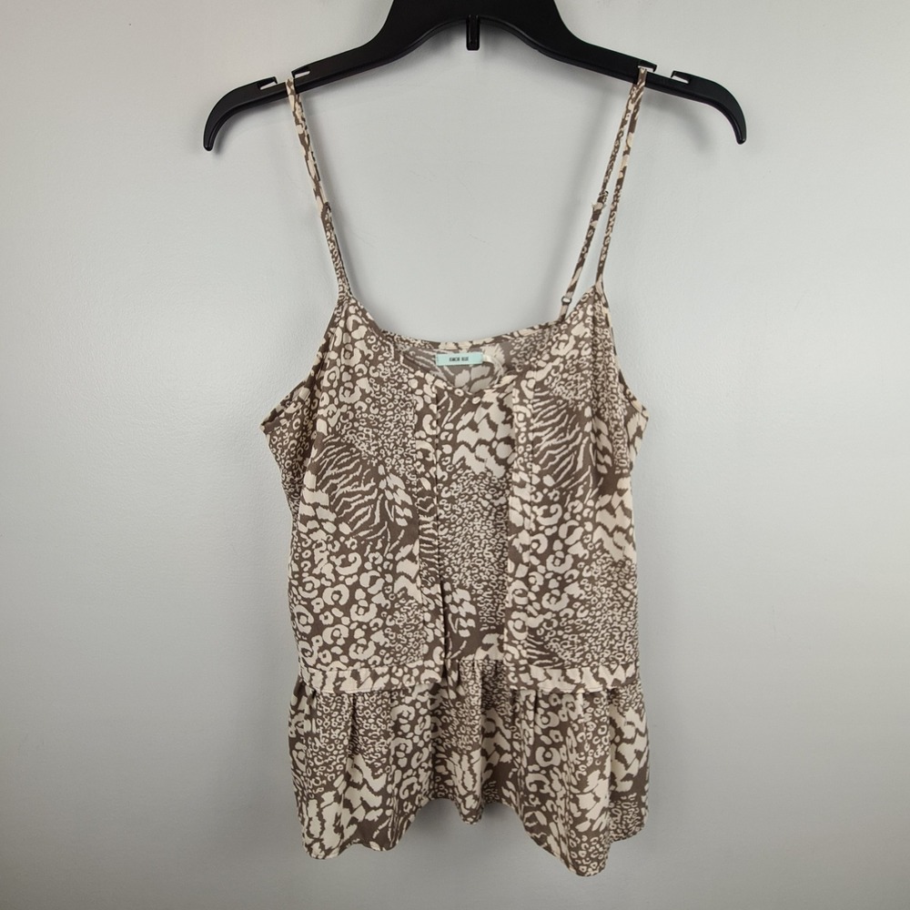 Kimchi Blue Women Brown Animal Print Peplum Cami Top Adjustable Straps Small